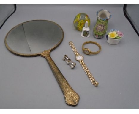 collectors items to include vintage hand held mirror, watches- Rotary and Sekonda a paperweight and some china items