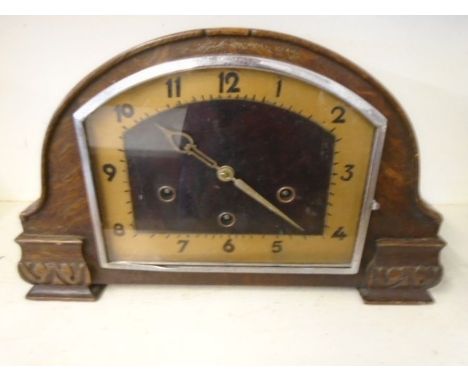 Oak cased mantel clock, westminster chime, no key