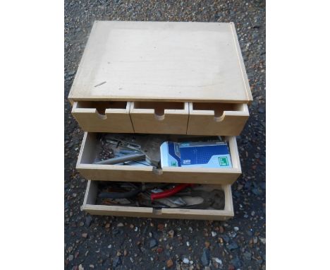 Wooden tool chest with tools