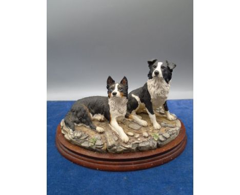 Border Fine Arts 'Eager To Learn' B0589 - two sheep dogs designed by M Turner on Wood plinth