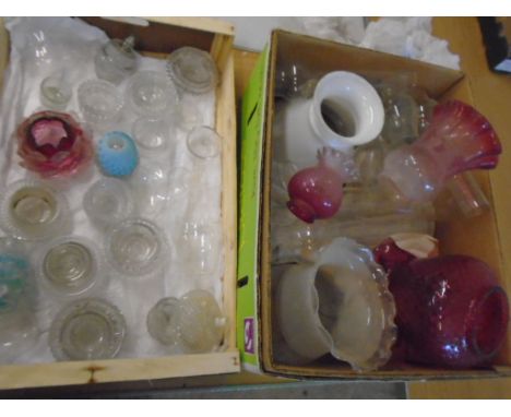 Fairy lamps, cricklites and box of oil lamp shades and chimneys