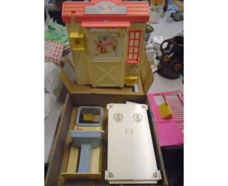 Barbie retro horse stable, Sindy basin and wardrobe, vintage plastic dolls house