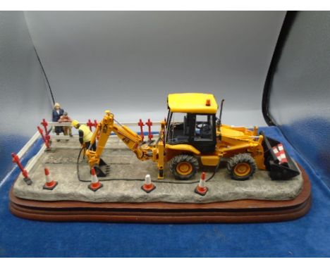 Border Fine Arts 'Essential Repairs', model B0652 limited edition 221/1750 - JCB and workmen, approx 46cm long incl wood plin