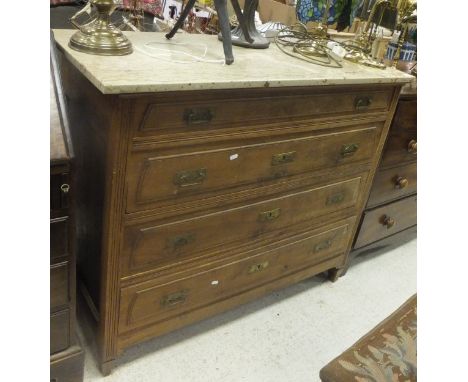 A late 19th Century Continental marble top commode of four long drawers and a hardwood circular three legged table