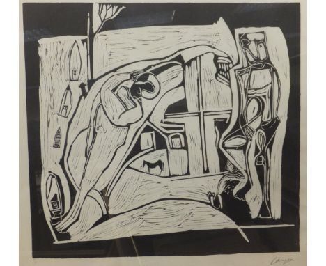 CANYON "Figures and boats with horse", black and white lithograph, limited edition No'd. 80/90, signed lower right CONDITION 