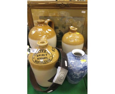 Three stoneware flagons inscribed "Zachary and Butler Cirencester", "John Moulder Cricklade Street Cirencester" and "Tayler &