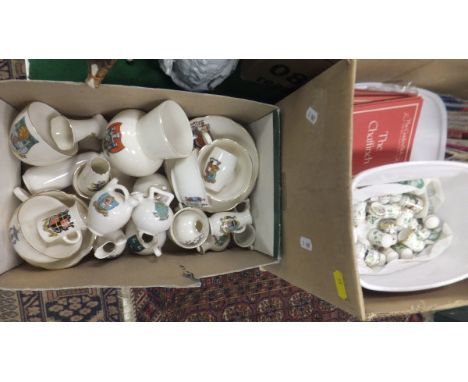 A box containing a collection of W H Goss and other crested china wares to include Dorset vase, Warwick cauldron, Christchurc