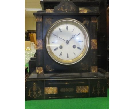 A Victorian slate and marble cased eight day mantel clock