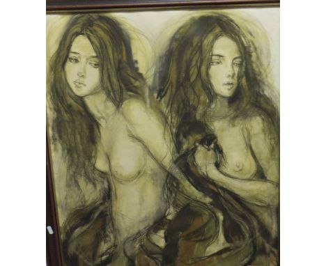 AFTER S. C. SCHONEBERG "Two nudes", colour print, textured