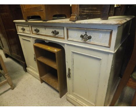 A 19th Century pine corner cupboard with single glazed door opening to reveal various shelving, a 19th Century painted kneeho