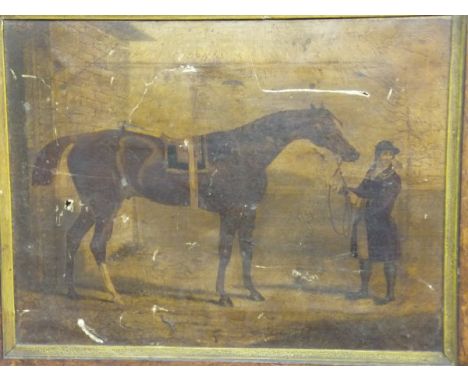 ENGLISH SCHOOL "Study of horse and jockey in the 18th Century manner", colour print on canvas, together with various other pr