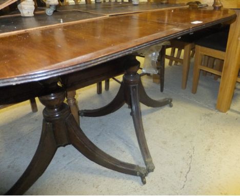 A reproduction mahogany pedestal dining table, with two extra leaves plus a large picture frame, reproduction map, AFTER  J B