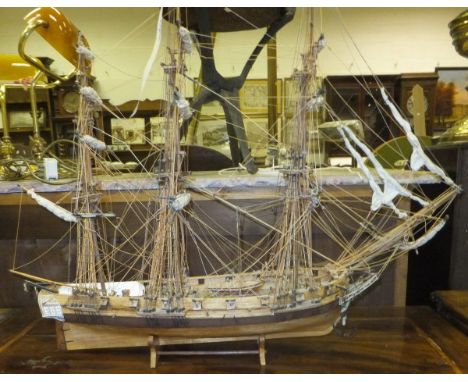 A 20th Century Mauritius scratch-built treen ware model of the three-masted French vessel "La Coquille"