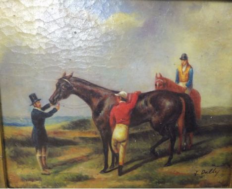 A box containing a large quantity of mainly picture frames and a print AFTER J DALLY "Jockey mounting horse"
