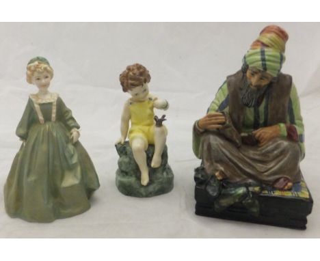 A Royal Doulton figure "The Cobbler", model HN 1706, a Royal Worcester figure "Grandmother's dress", model 3081 and a Royal W