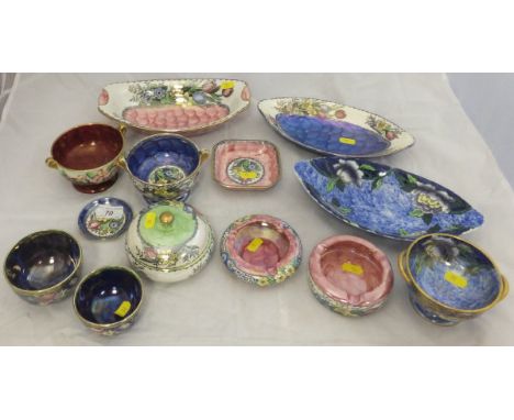 A collection of Maling wares to include "Springtime waved blue border" pattern bowl and pin dish, "Springtime waved green bor