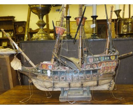 A scratch built painted treen ware model of the Spanish treasure galleon "San Philip 1588"