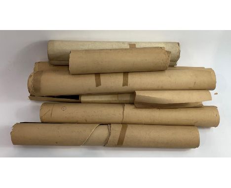 A quantity of rolls of watercolour paintings, copies of stained glass windows, one inscribed in pencil St James Church Spanis