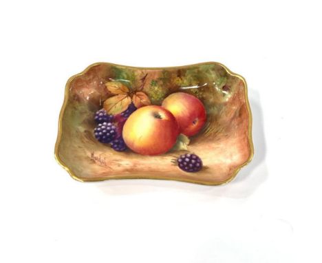 A small Royal Worcester pin dish painted with fruit, signed, 11.5cms wide. Viewing/collection at West Woodlands BA11 5ES. Pay