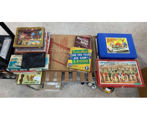 A Corinthian bagatelle game in original card box together with other boxed games, Bayko Building Set; jigsaws etc. Viewing/co