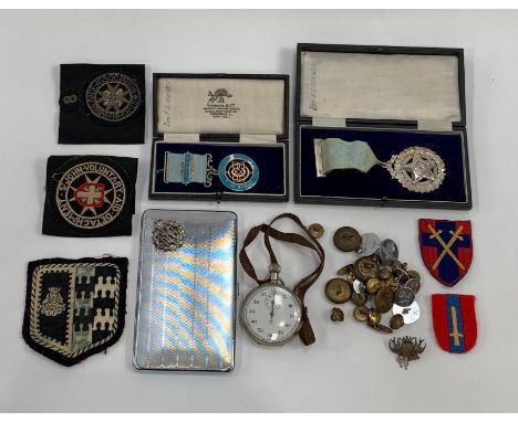 Items relating to Air Commodore F E Vernon – a scarce WWII RAF escape button, the back unscrews to reveal a compass; a WWI pe
