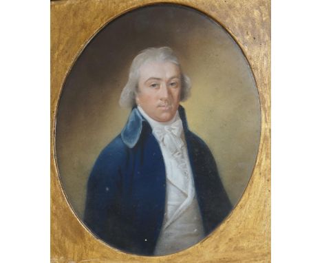 Early 19th century, English School, oval pastel, Portrait of Latham Backer, Major of the 63rd, inscribed in ink verso, 26 x 2