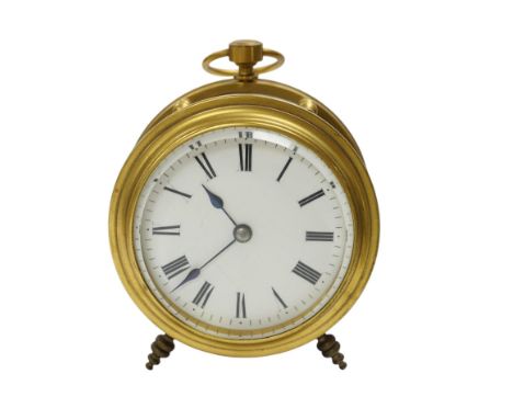 A late 19th century brass and glass drum shaped timepiece unusually with an English single fusee movement with platform lever