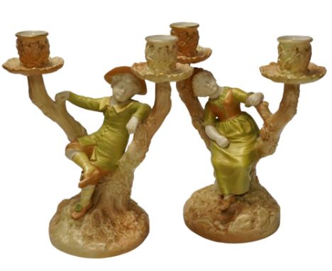 A pair of Hadley Worcester candelabra, model numbers 1124 and 1125, 22cm. Condition - good