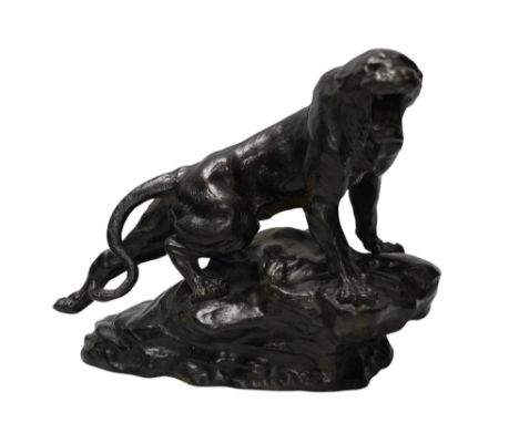 After Thomas Francois Cartier (1879-1943), bronze study of a roaring tiger, signed in the casting, 26cm wide. Condition - fai