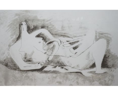 After Henry Moore (1898-1986), lithograph, 'Drawing for figure in metal or reinforced concrete', 78 x 98cm, unsigned. Conditi