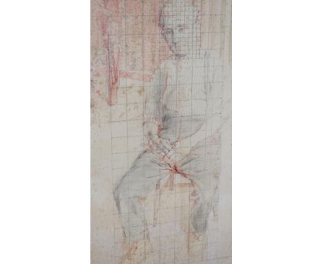 Norman Charles Blamey OBE, RA (1914-2000), pencil and watercolour sketch on paper, Full-length portrait of a seated gentleman