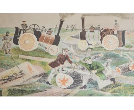 Michael Rothenstein (1908-1993), colour lithograph, ‘Timber Felling in Essex’, printed England, The Barnard Press for School 