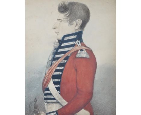 19th century, English school, watercolour, Portrait of an army officer, in profile, 21 x 17cm. Condition - fair