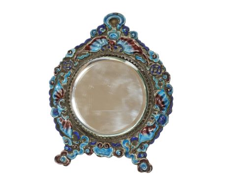 An early 20th century Chinese enamelled easel mirror, 8cm high. Condition - the metal is tarnished may need cleaning, enamel 