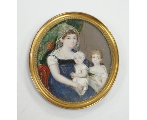 Fribourg, early 19th century portrait miniature, mother and two children, 9 x 7.5cm. CITES Submission reference 1QQK2KZ8. Con