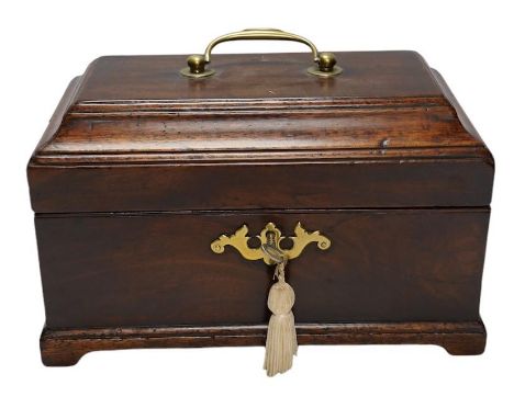 A George III mahogany tea caddy, 25cm wide. Condition - fair