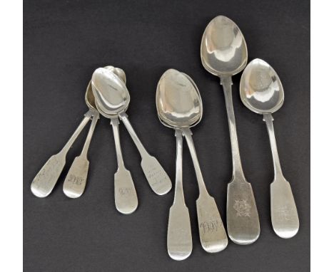 George IV silver fiddle pattern serving spoon, London 1827, 12" long, 4.6oz approx; together with a selection of Georgian and