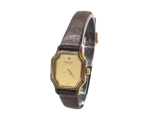 Raymond Weil Geneve rectangular gold plated and stainless steel lady's wristwatch, ref. 737, signed 17 jewel movement, origin