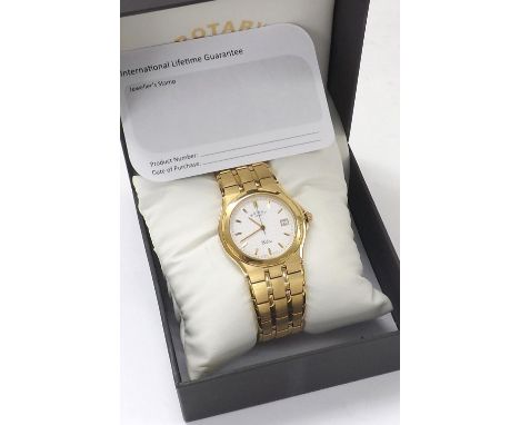 Rotary Elite Montreux gold plated gentleman's bracelet watch, ref. 10551, white dial with date aperture and centre seconds, q