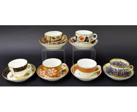 New Hall - six teacups with saucers in pattern nos. 741, 516, 770, 888, 510 and 750 (12)