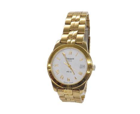 Tissot PR50 gold plated and stainless steel gentleman's bracelet watch, ref. J376/476, white dial with Roman numerals, date a