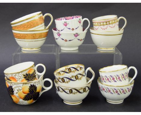 New Hall - six tea bowls/cups with coffee cups in pattern nos. 90, U81, 829, 459, 78 and 216 (12)