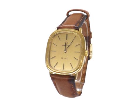 Omega De Ville rectangular gold plated and stainless steel gentleman's wristwatch, circa 1975, ref. 511.0472, champagne dial,