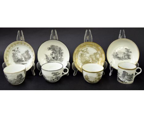 New Hall - four tea/coffee cups with saucers in pattern nos. 462, 511, 709 and 466 (8)