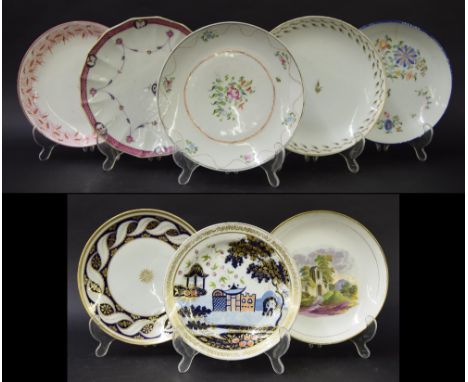 New Hall - eight sandwich plates in pattern nos. 876, 984, 551, 760, 940, 430, 78 and 599, largest 8.75" diameter approx (8)