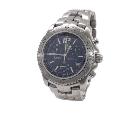 Tag Heuer Link 200m chronograph stainless steel gentleman's bracelet watch, ref. CT1110-0, no. DW3530, blue dial with triple 