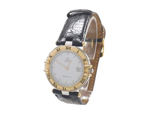 Omega Constellation stainless steel wristwatch, ref. 1960360, white dial with date aperture, gold bezel, cal. 210.011 8 jewel