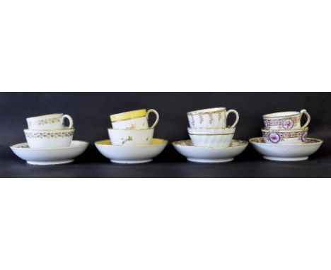 New Hall - four tea bowls and coffee cups with saucers in pattern nos. 1153, 206, U13 and 326 (12)