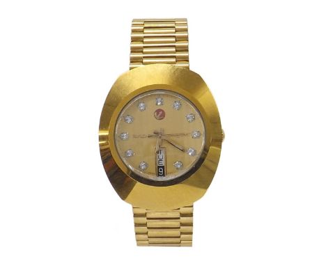 Rado Diastar automatic gold plated and stainless steel gentleman's bracelet watch, ref. R1, champagne dial with diamond marke