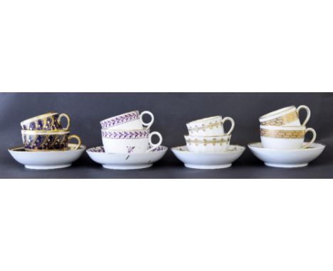 New Hall - four teacups/bowls and coffee cups with saucers in pattern nos. 501, 81, 786 and 275 (12)